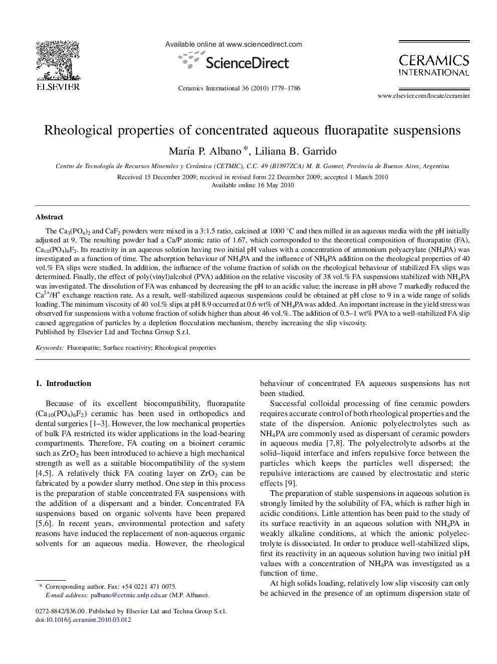 Rheological properties of concentrated aqueous fluorapatite suspensions