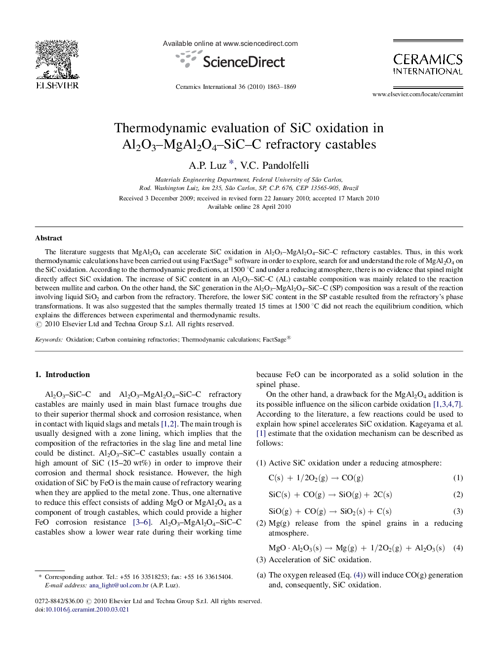 Thermodynamic evaluation of SiC oxidation in Al2O3–MgAl2O4–SiC–C refractory castables