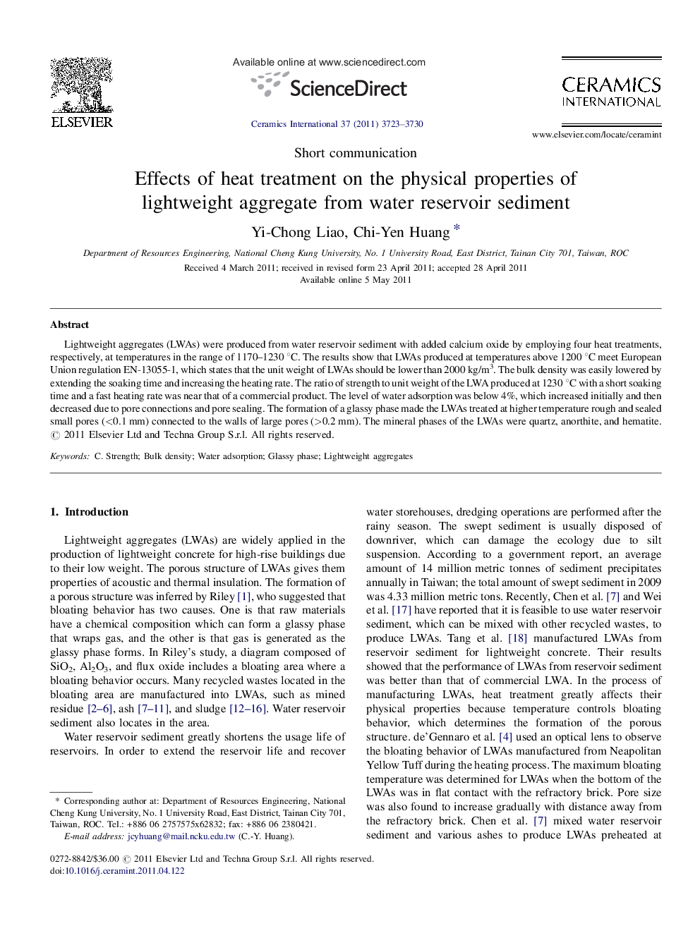 Effects of heat treatment on the physical properties of lightweight aggregate from water reservoir sediment