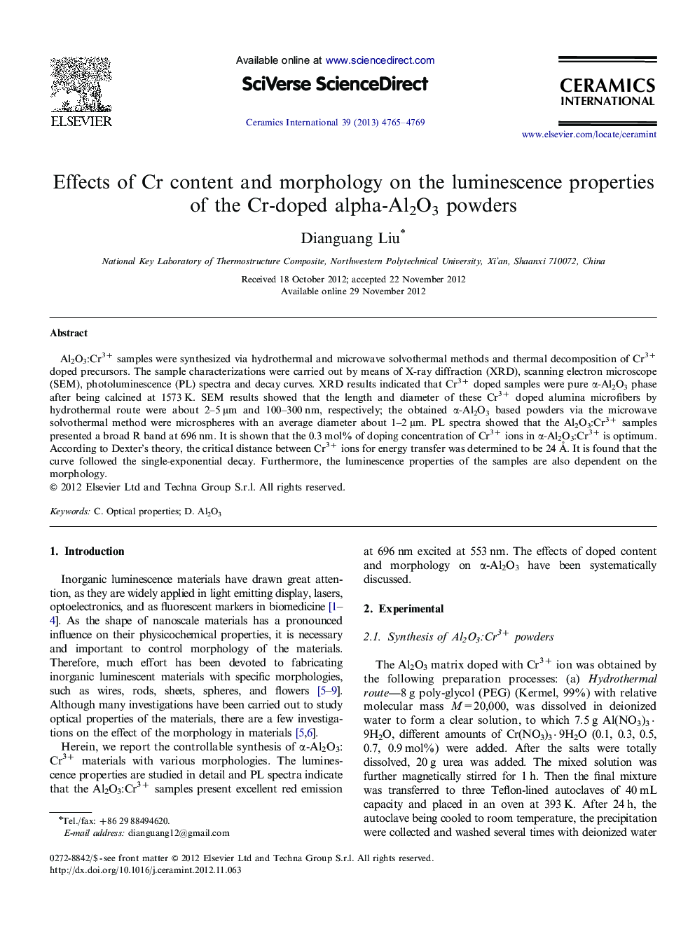 Effects of Cr content and morphology on the luminescence properties of the Cr-doped alpha-Al2O3 powders