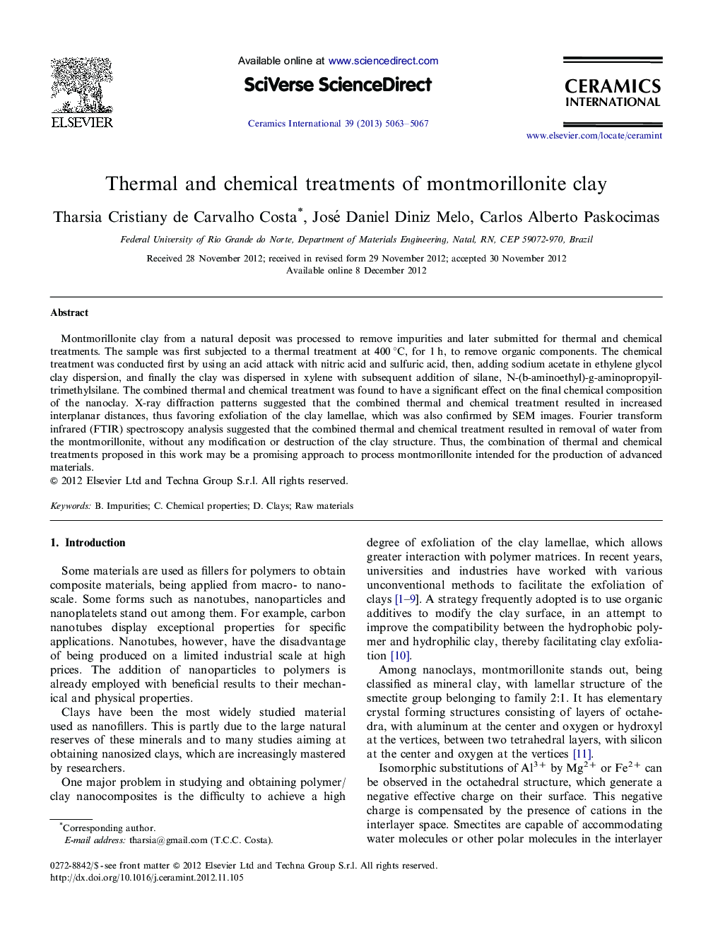 Thermal and chemical treatments of montmorillonite clay