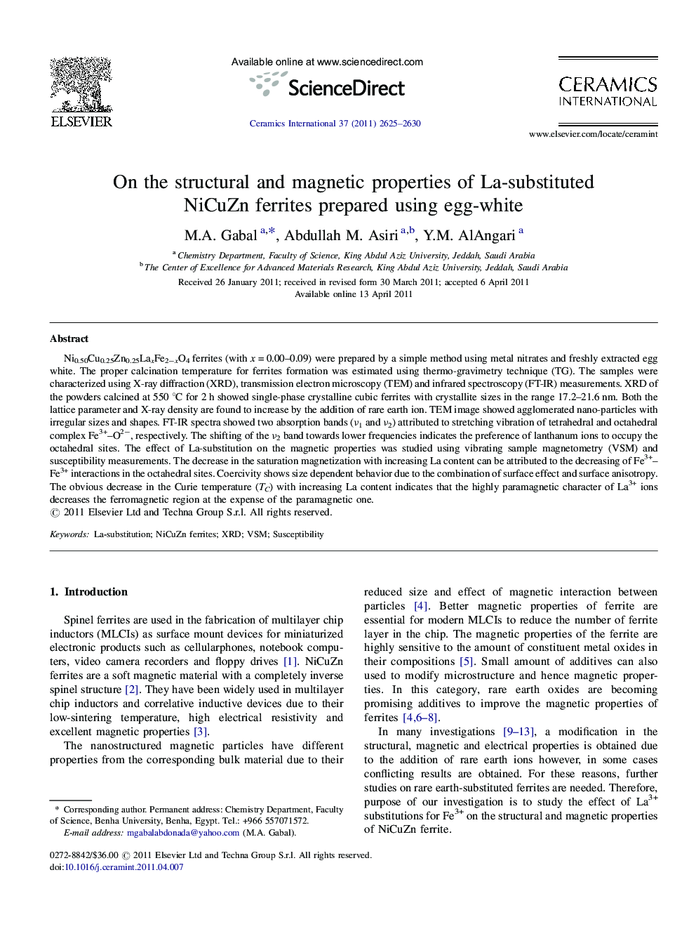 On the structural and magnetic properties of La-substituted NiCuZn ferrites prepared using egg-white