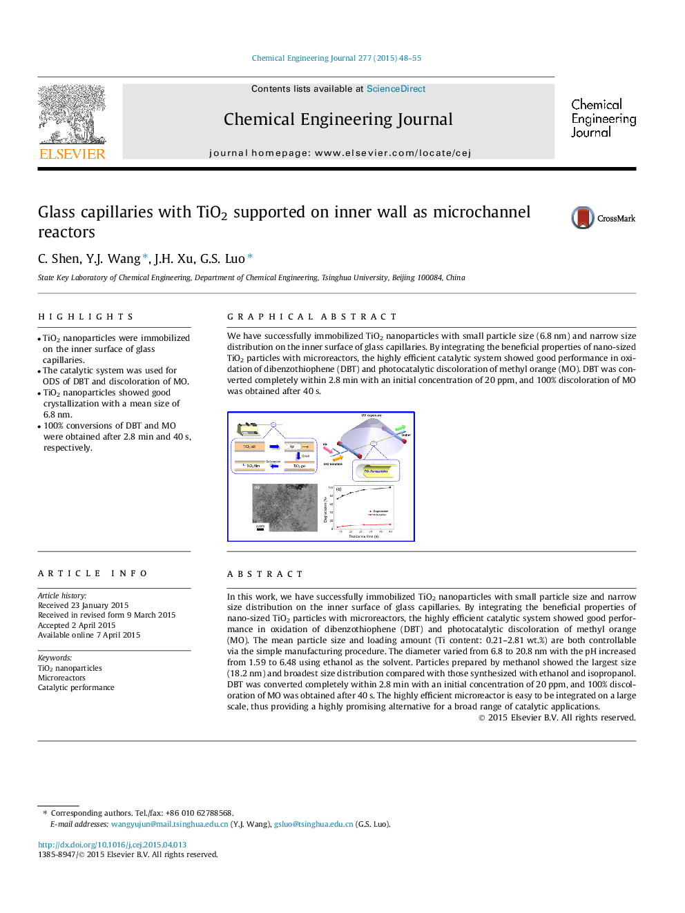 Glass capillaries with TiO2 supported on inner wall as microchannel reactors