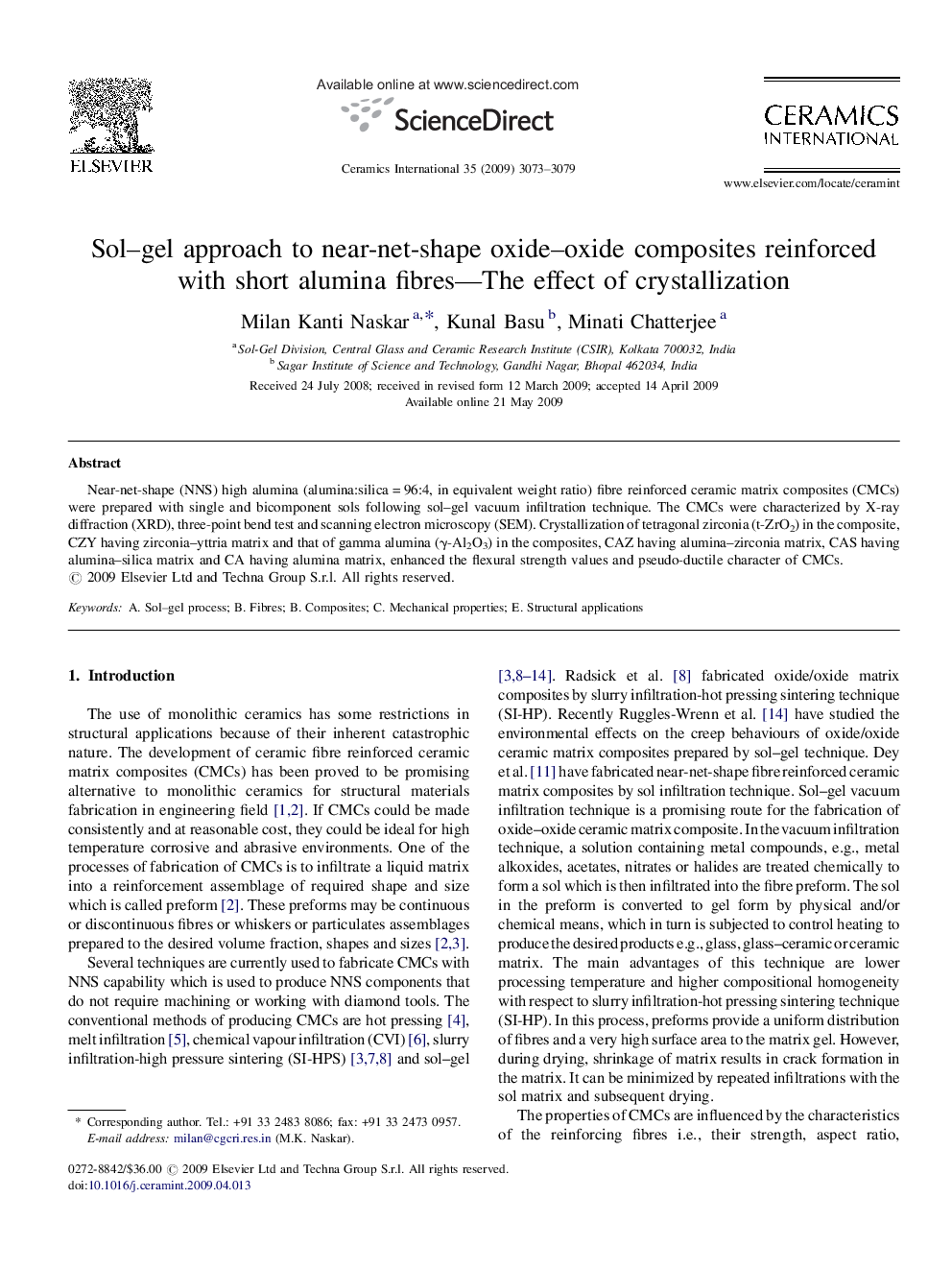 Sol-gel approach to near-net-shape oxide-oxide composites reinforced with short alumina fibres-The effect of crystallization