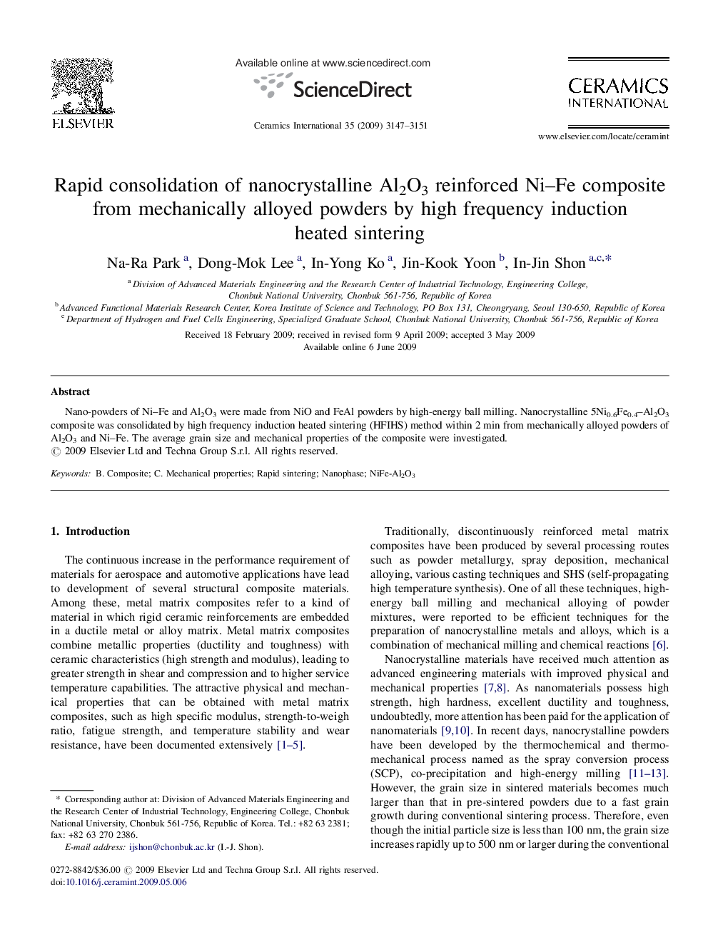 Rapid consolidation of nanocrystalline Al2O3 reinforced Ni–Fe composite from mechanically alloyed powders by high frequency induction heated sintering