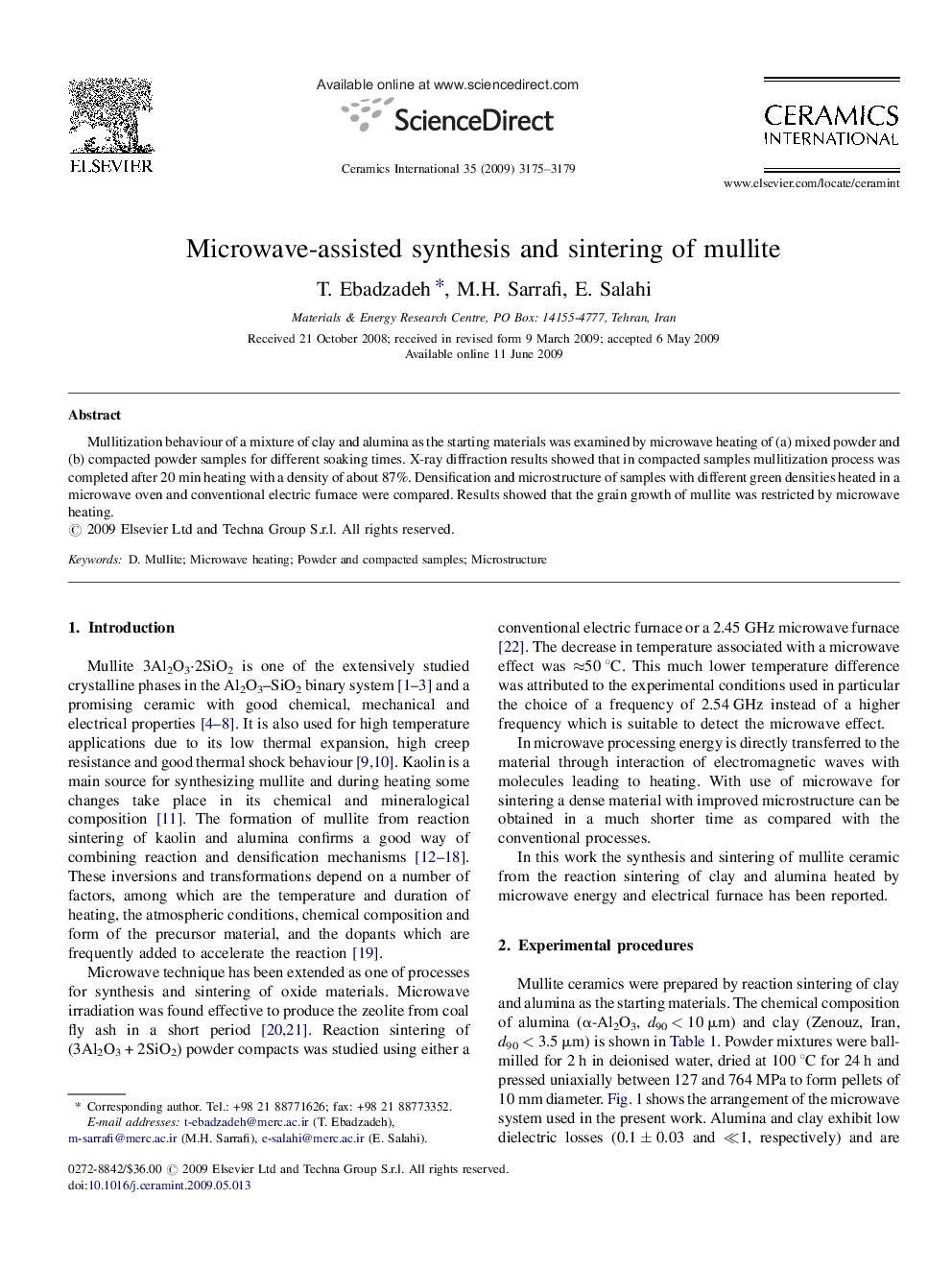 Microwave-assisted synthesis and sintering of mullite