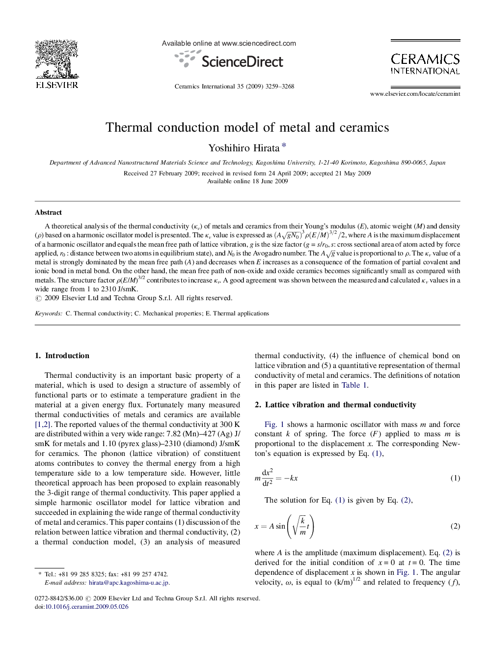 Thermal conduction model of metal and ceramics