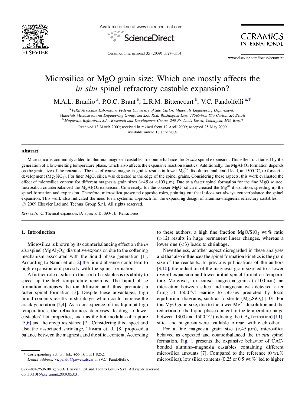 Microsilica or MgO grain size: Which one mostly affects the in situ spinel refractory castable expansion?