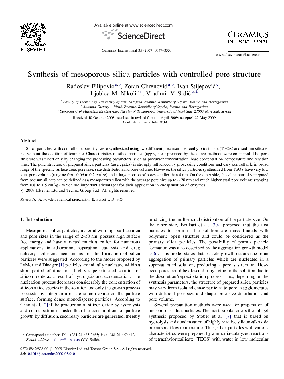 Synthesis of mesoporous silica particles with controlled pore structure