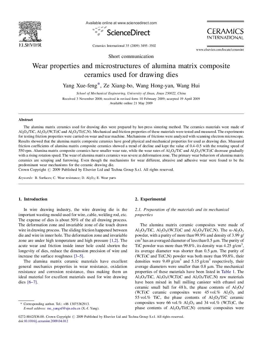 Wear properties and microstructures of alumina matrix composite ceramics used for drawing dies