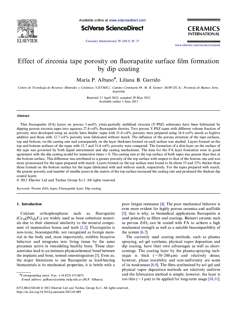 Effect of zirconia tape porosity on fluorapatite surface film formation by dip coating