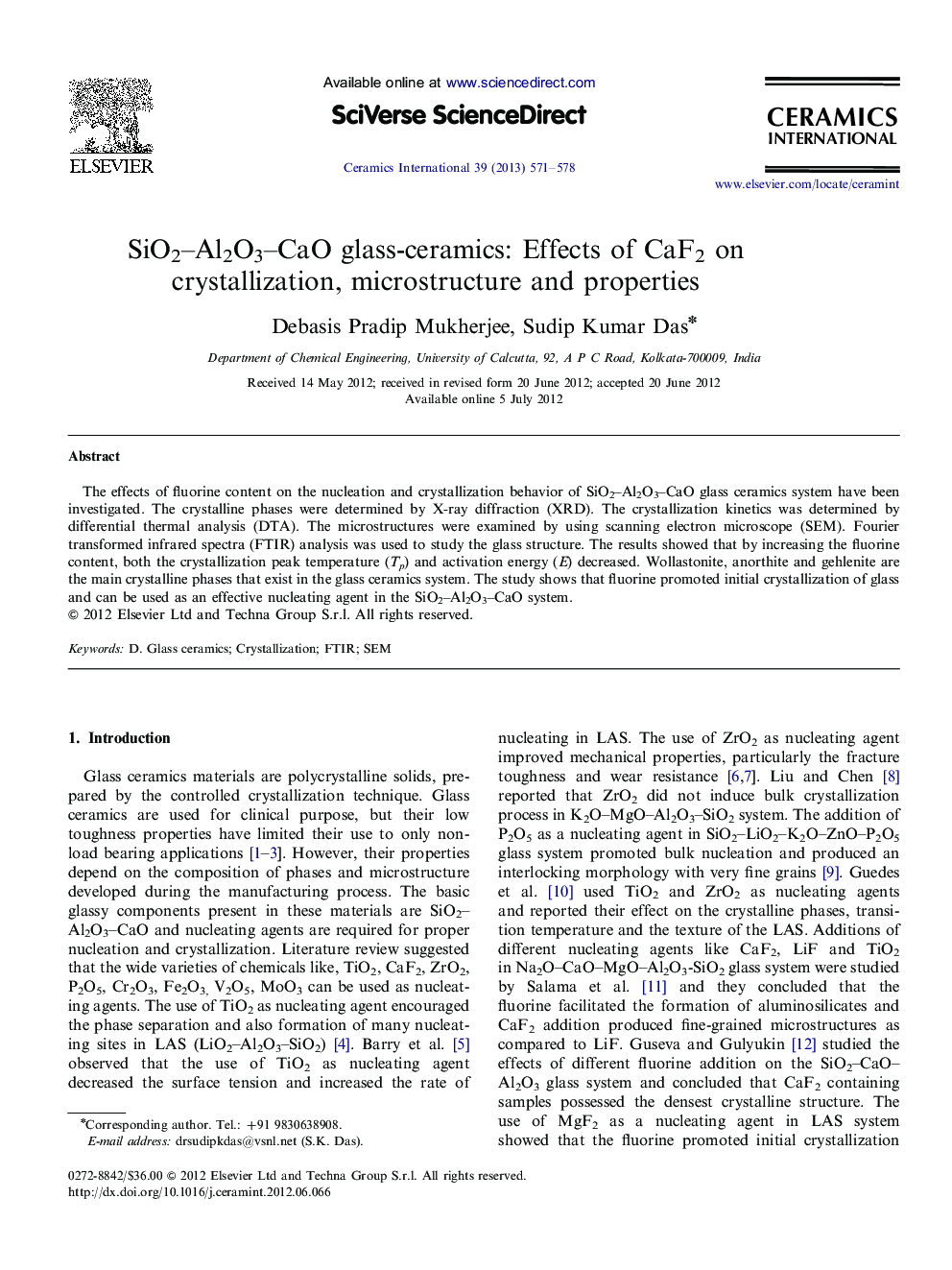 SiO2–Al2O3–CaO glass-ceramics: Effects of CaF2 on crystallization, microstructure and properties