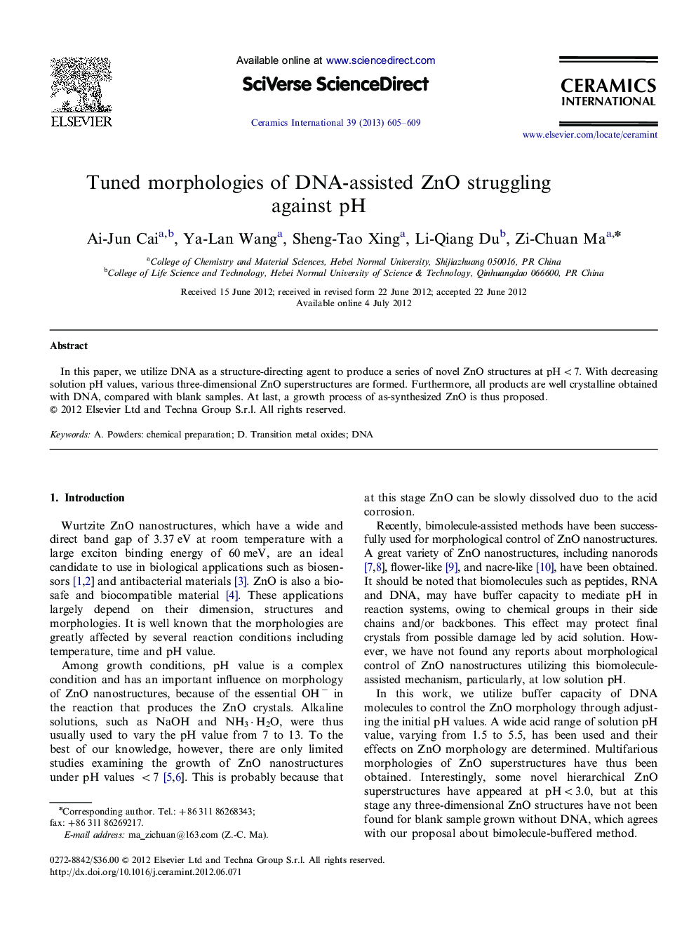 Tuned morphologies of DNA-assisted ZnO struggling against pH