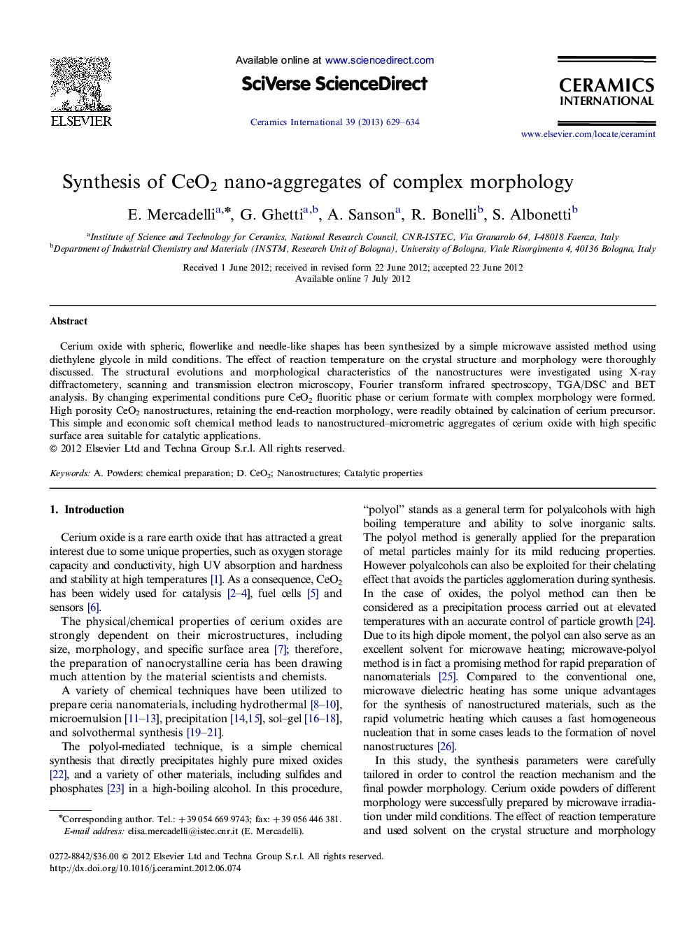 Synthesis of CeO2 nano-aggregates of complex morphology