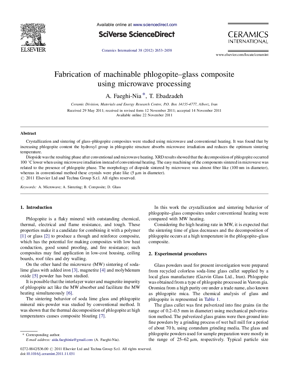 Fabrication of machinable phlogopite–glass composite using microwave processing