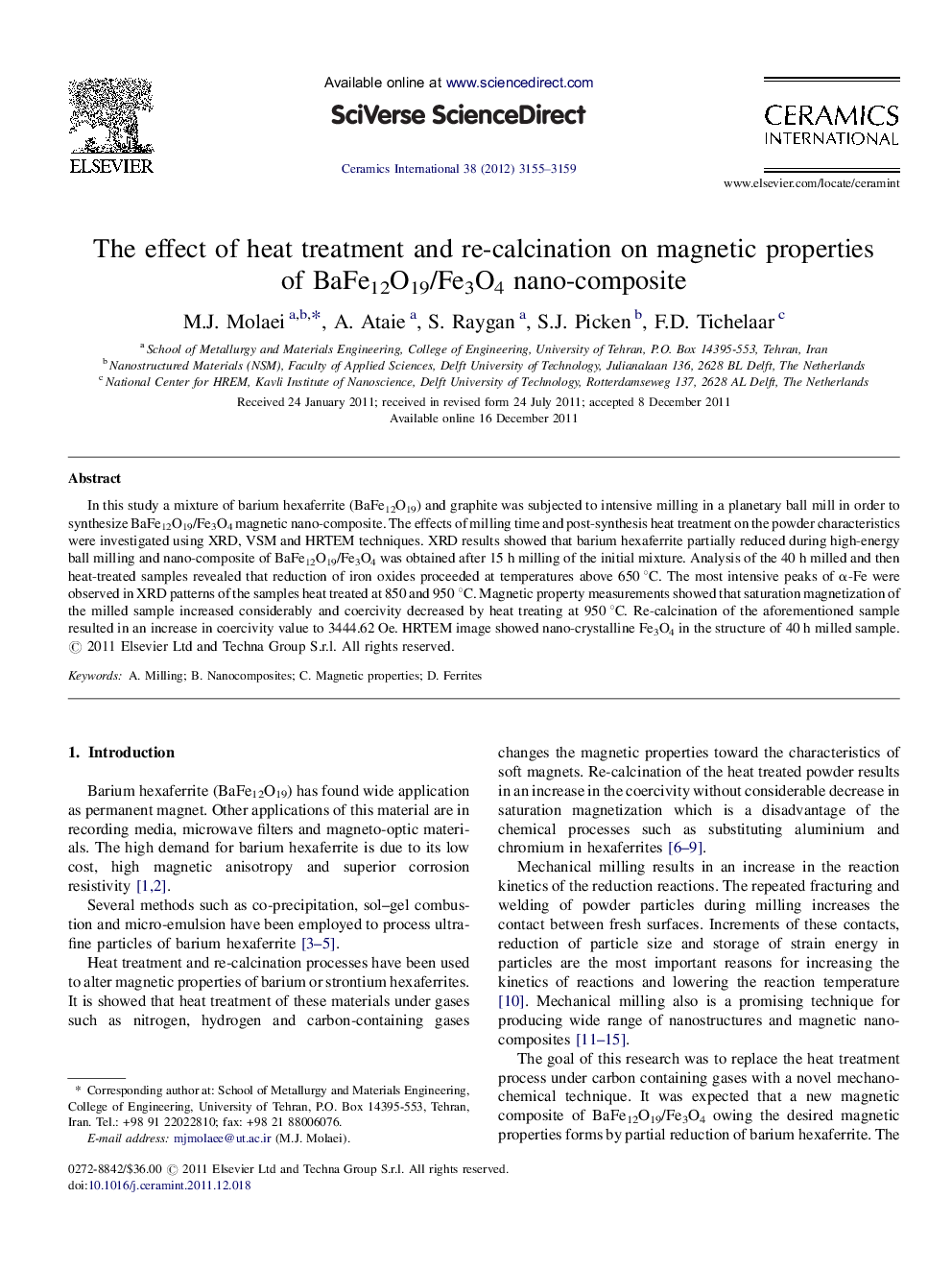 The effect of heat treatment and re-calcination on magnetic properties of BaFe12O19/Fe3O4 nano-composite