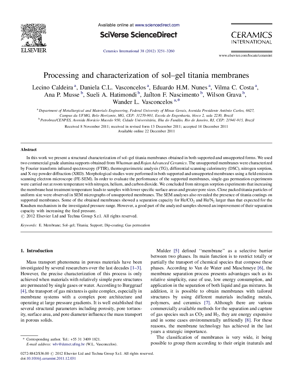 Processing and characterization of sol–gel titania membranes