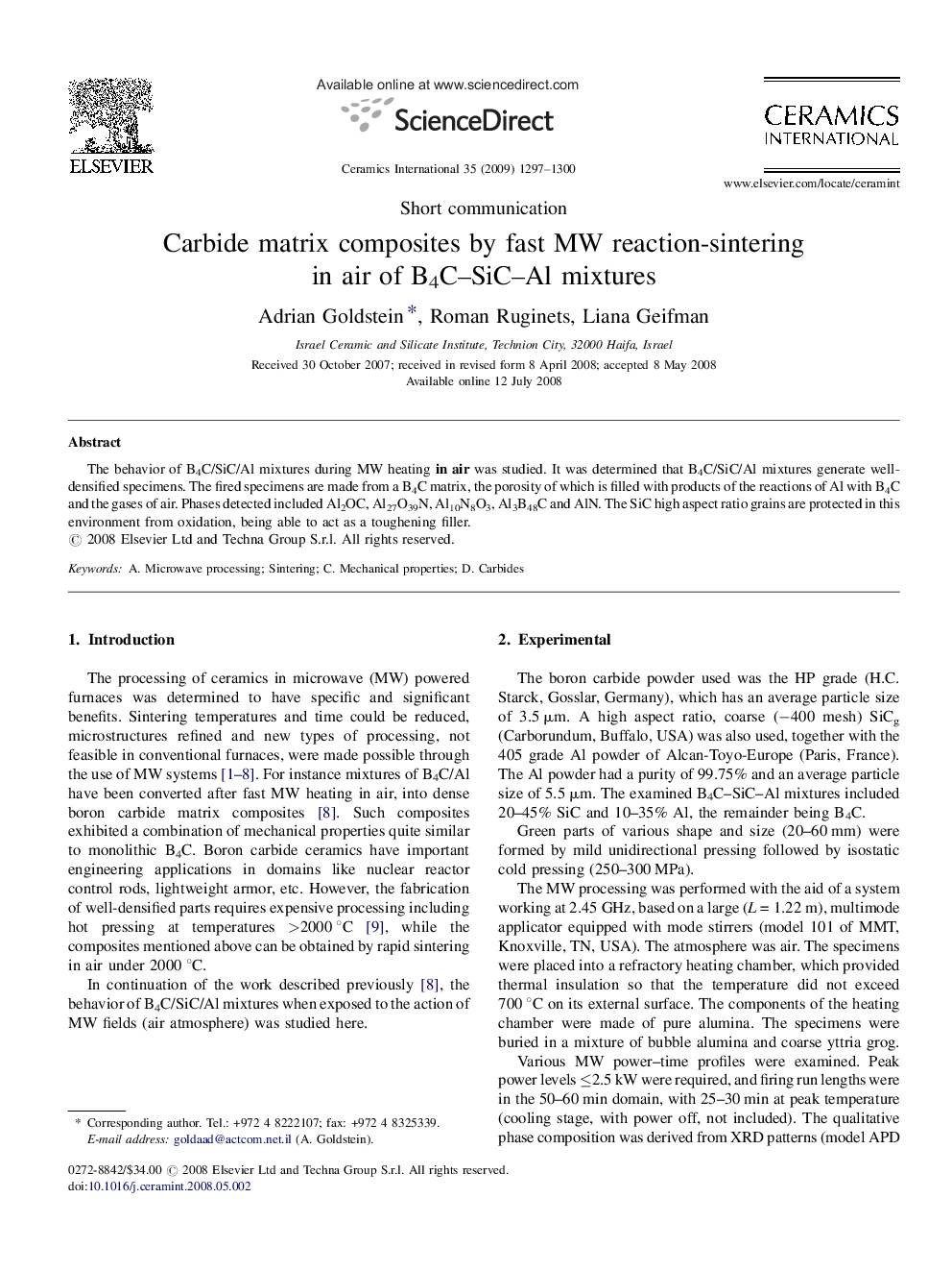 Carbide matrix composites by fast MW reaction-sintering in air of B4C-SiC-Al mixtures