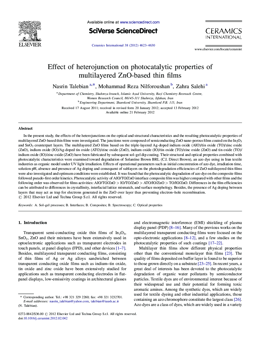 Effect of heterojunction on photocatalytic properties of multilayered ZnO-based thin films