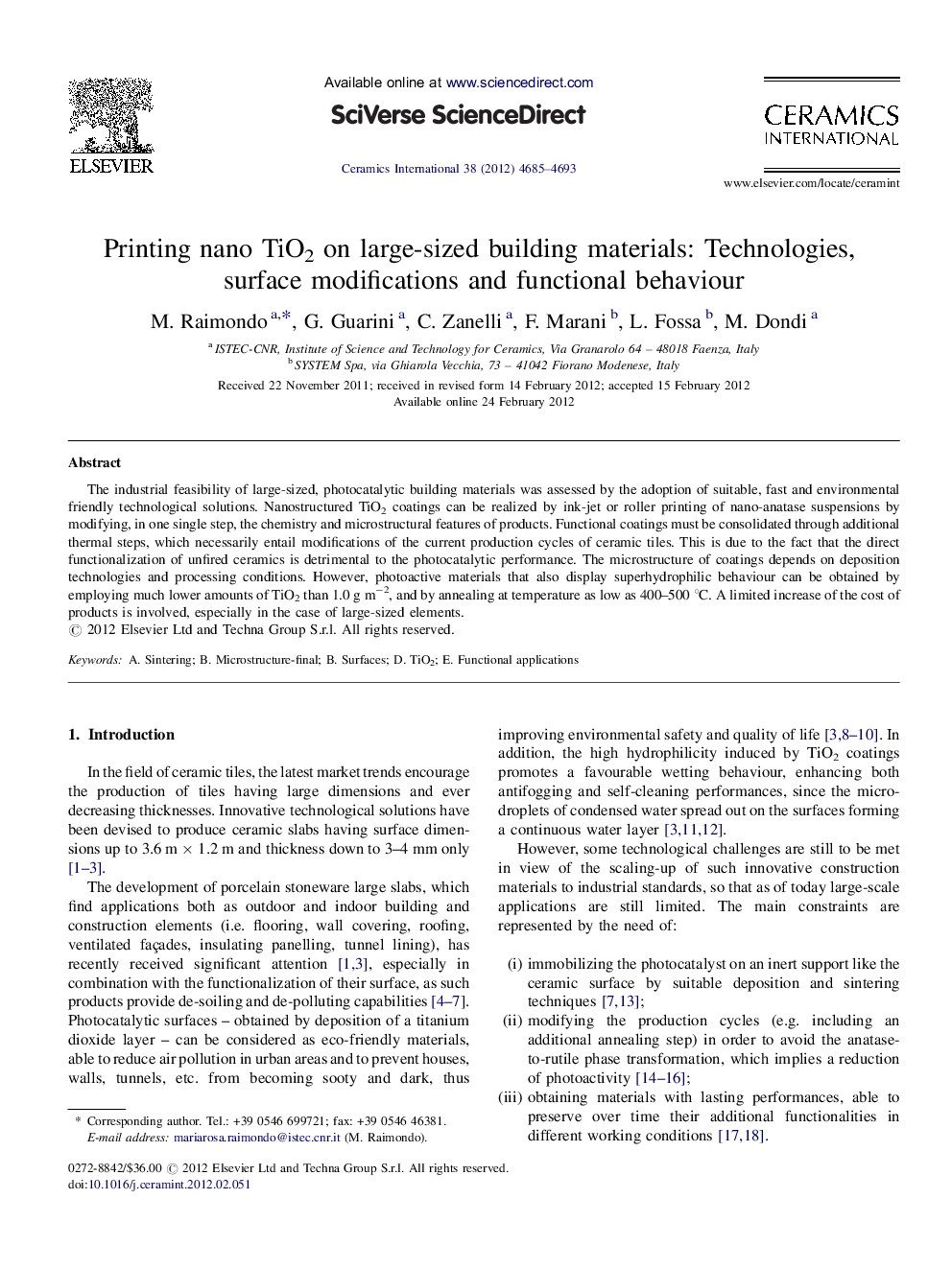 Printing nano TiO2 on large-sized building materials: Technologies, surface modifications and functional behaviour