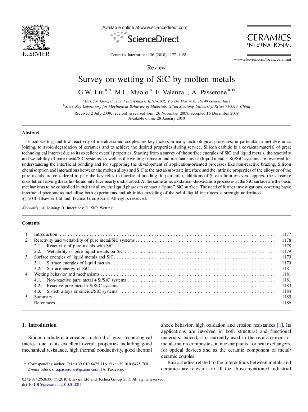 Survey on wetting of SiC by molten metals