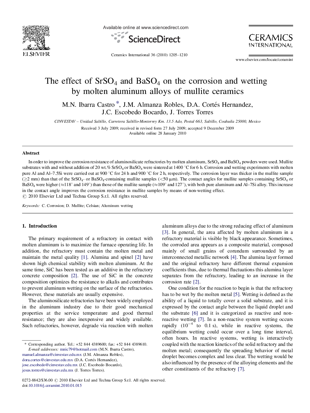 The effect of SrSO4 and BaSO4 on the corrosion and wetting by molten aluminum alloys of mullite ceramics