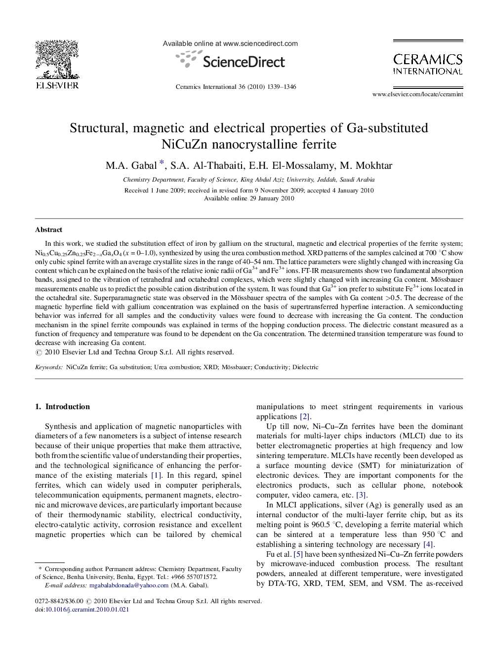 Structural, magnetic and electrical properties of Ga-substituted NiCuZn nanocrystalline ferrite