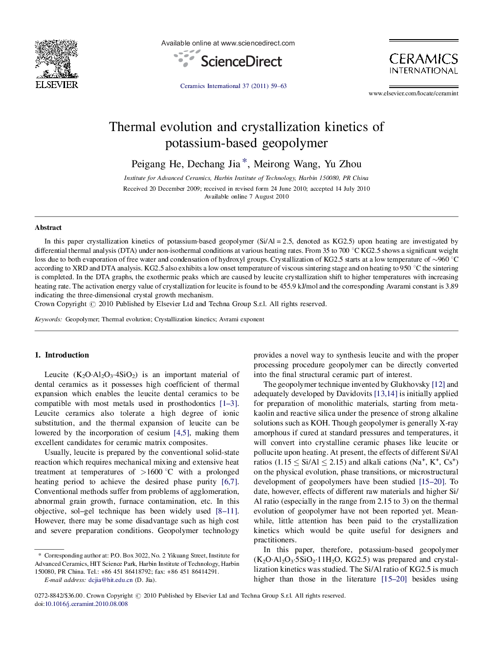 Thermal evolution and crystallization kinetics of potassium-based geopolymer