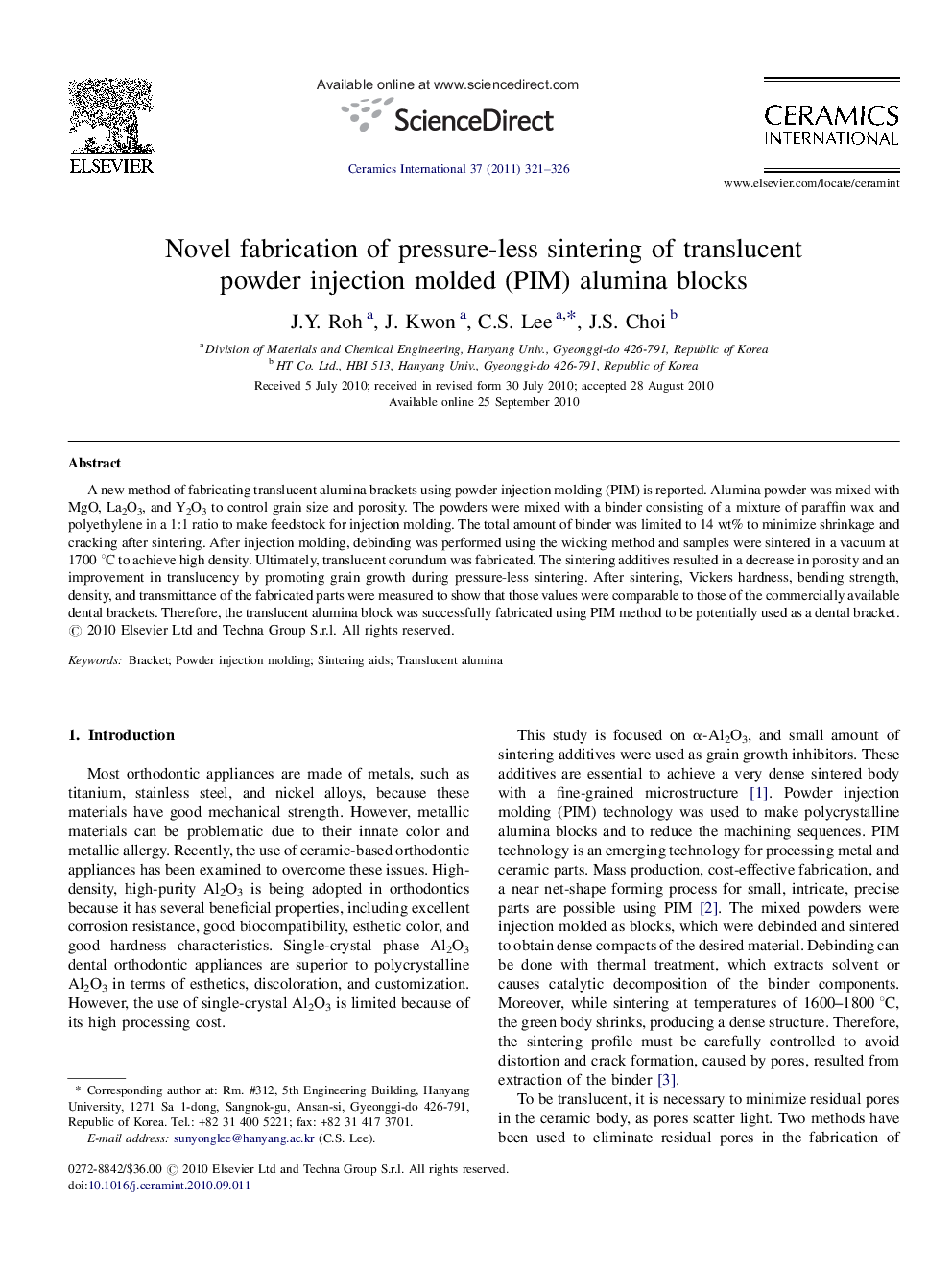 Novel fabrication of pressure-less sintering of translucent powder injection molded (PIM) alumina blocks