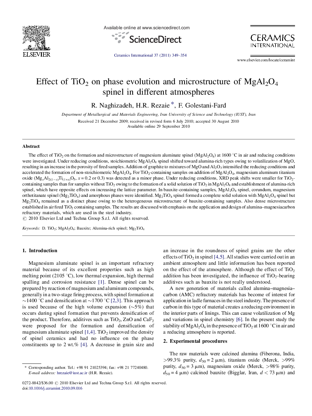 Effect of TiO2 on phase evolution and microstructure of MgAl2O4 spinel in different atmospheres