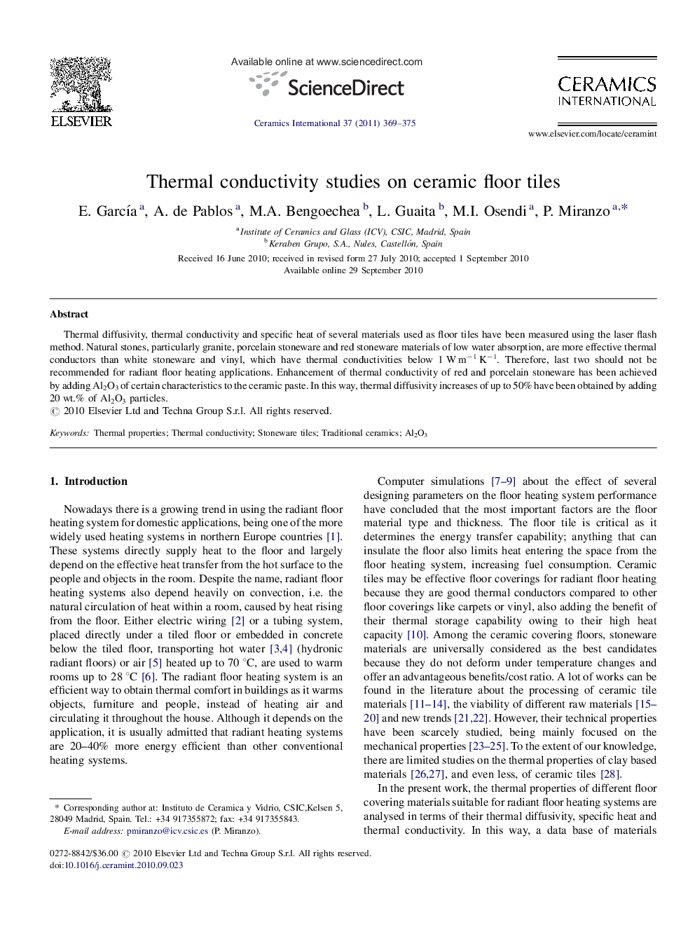 Thermal conductivity studies on ceramic floor tiles