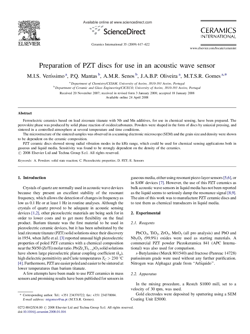 Preparation of PZT discs for use in an acoustic wave sensor