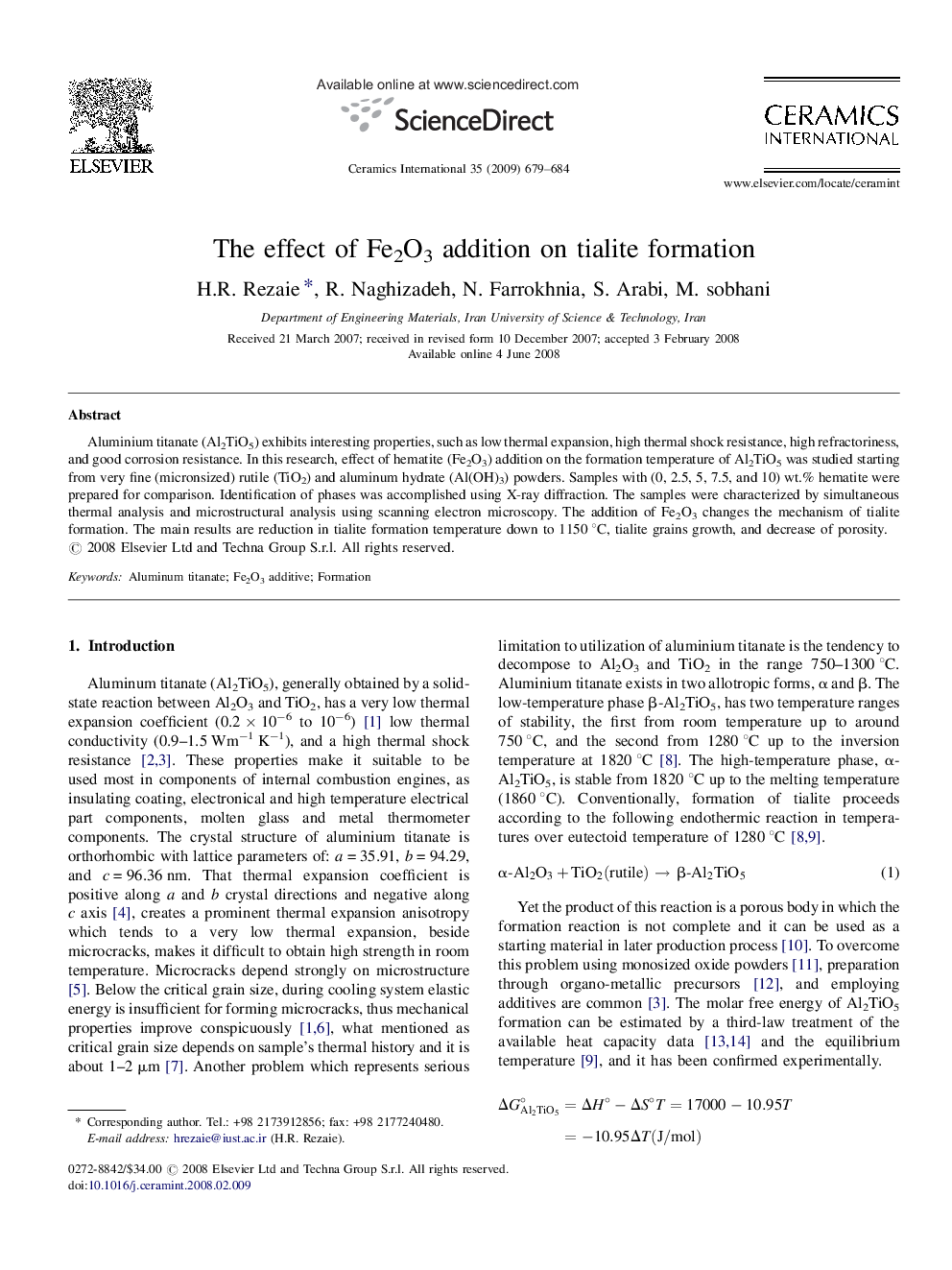 The effect of Fe2O3 addition on tialite formation