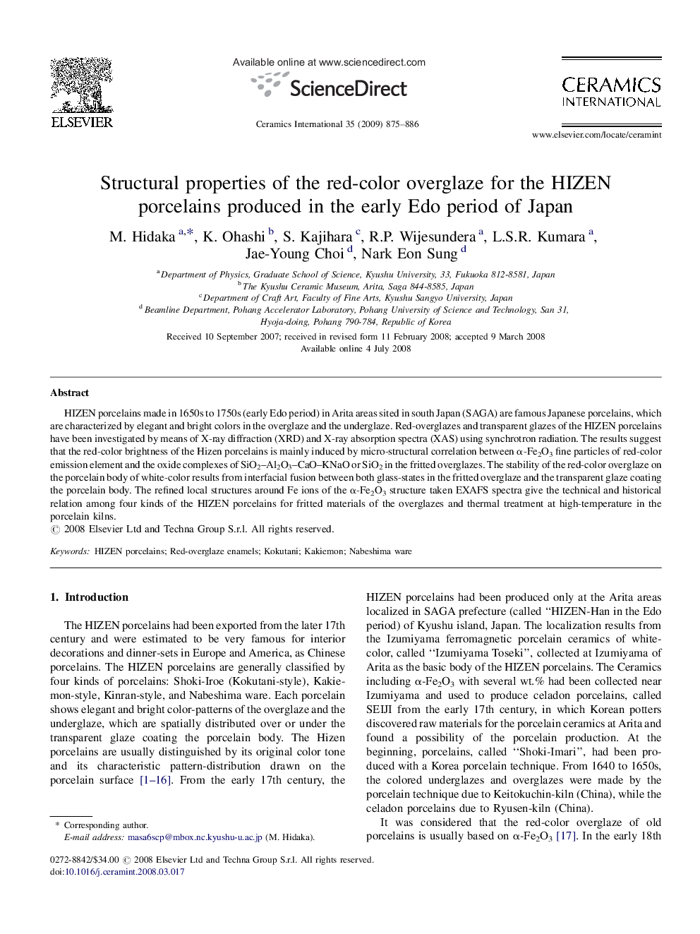 Structural properties of the red-color overglaze for the HIZEN porcelains produced in the early Edo period of Japan
