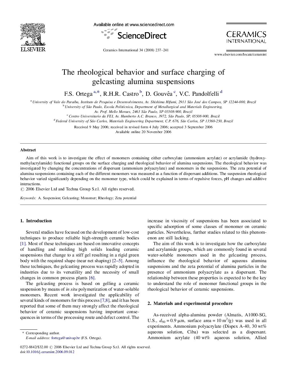 The rheological behavior and surface charging of gelcasting alumina suspensions