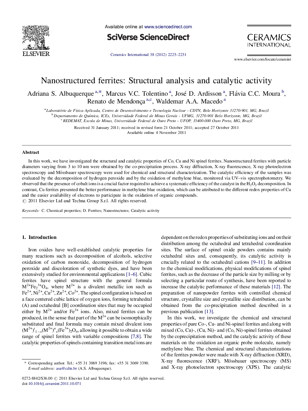 Nanostructured ferrites: Structural analysis and catalytic activity