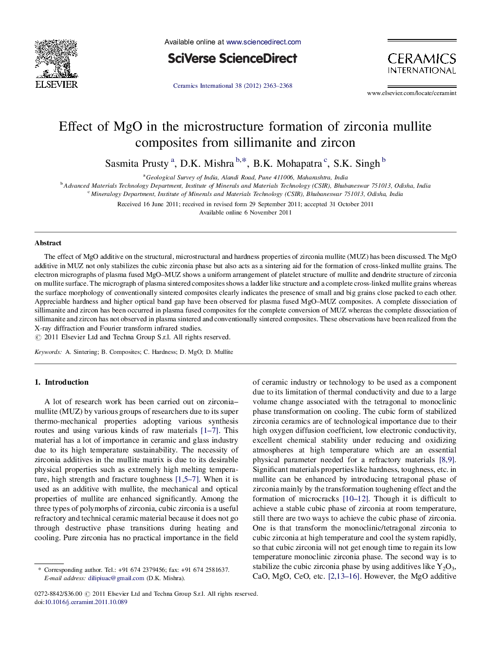 Effect of MgO in the microstructure formation of zirconia mullite composites from sillimanite and zircon