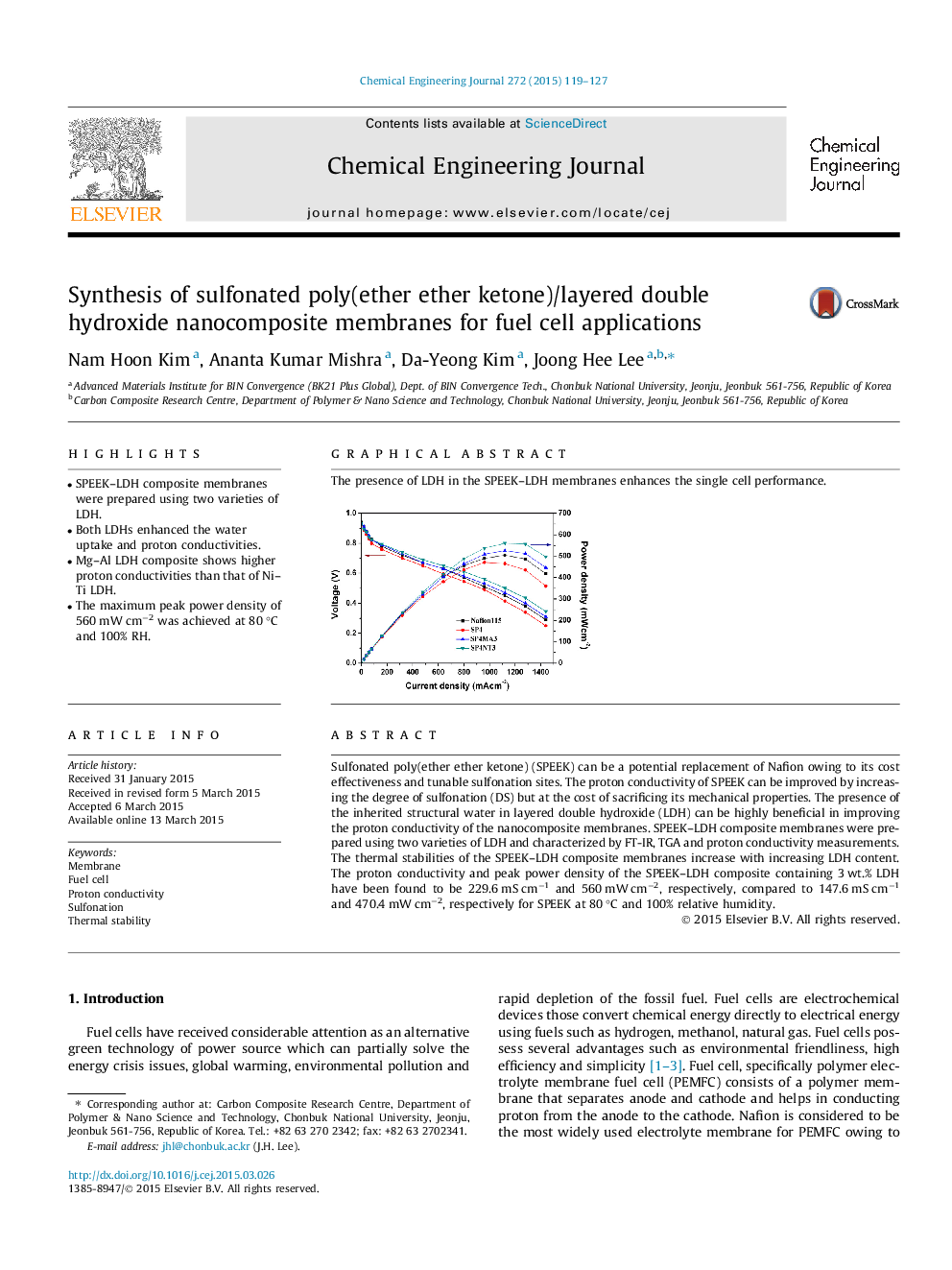 Synthesis of sulfonated poly(ether ether ketone)/layered double hydroxide nanocomposite membranes for fuel cell applications