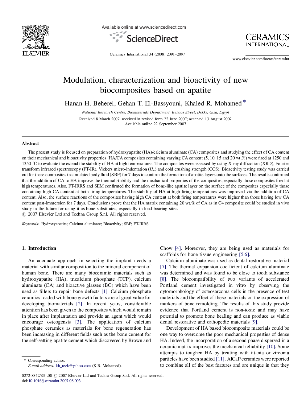 Modulation, characterization and bioactivity of new biocomposites based on apatite