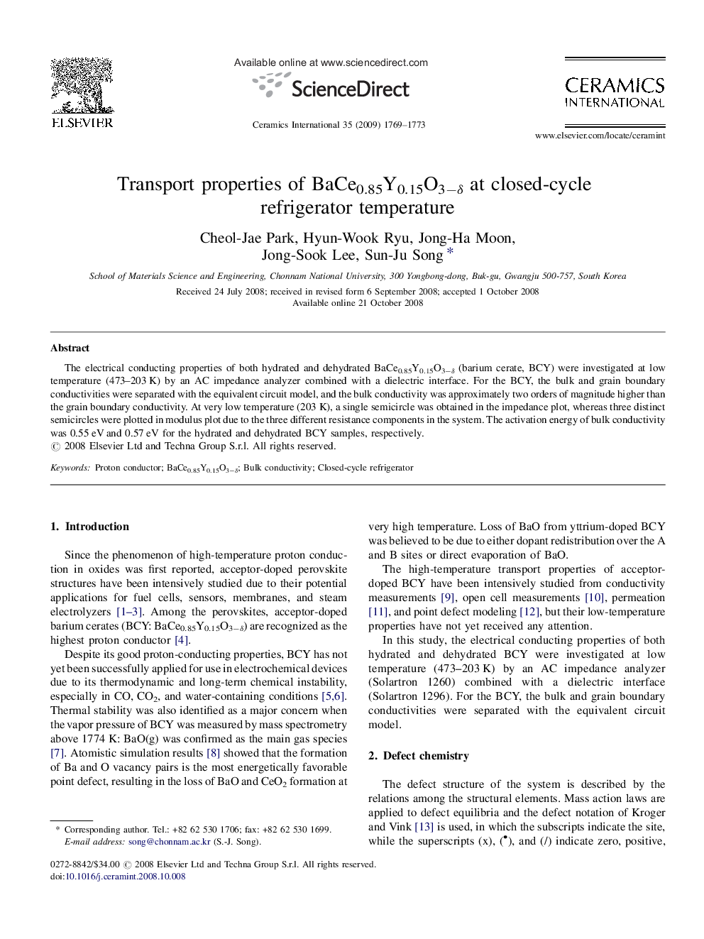 Transport properties of BaCe0.85Y0.15O3−δ at closed-cycle refrigerator temperature