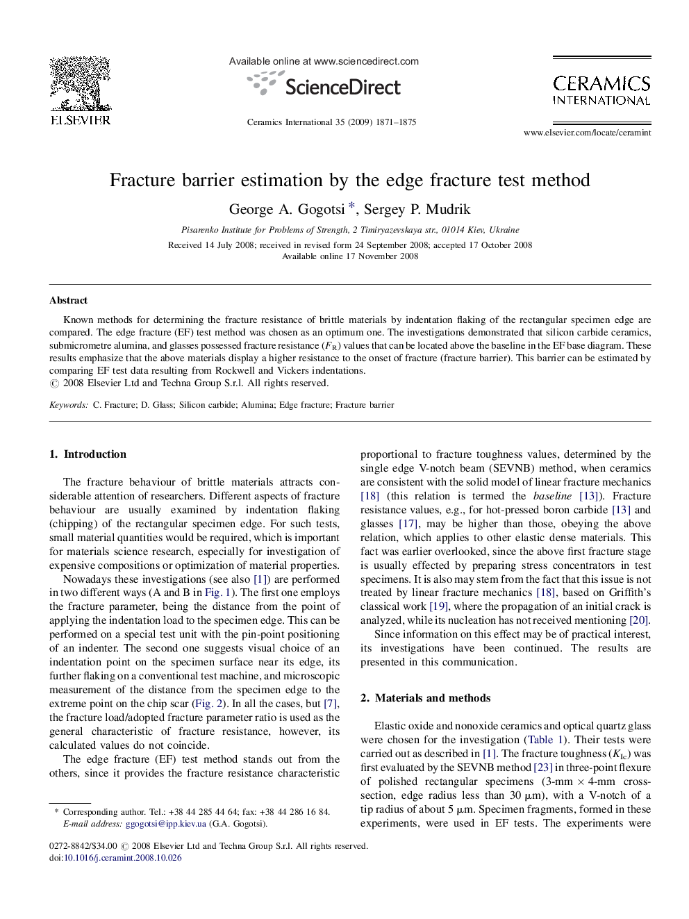 Fracture barrier estimation by the edge fracture test method