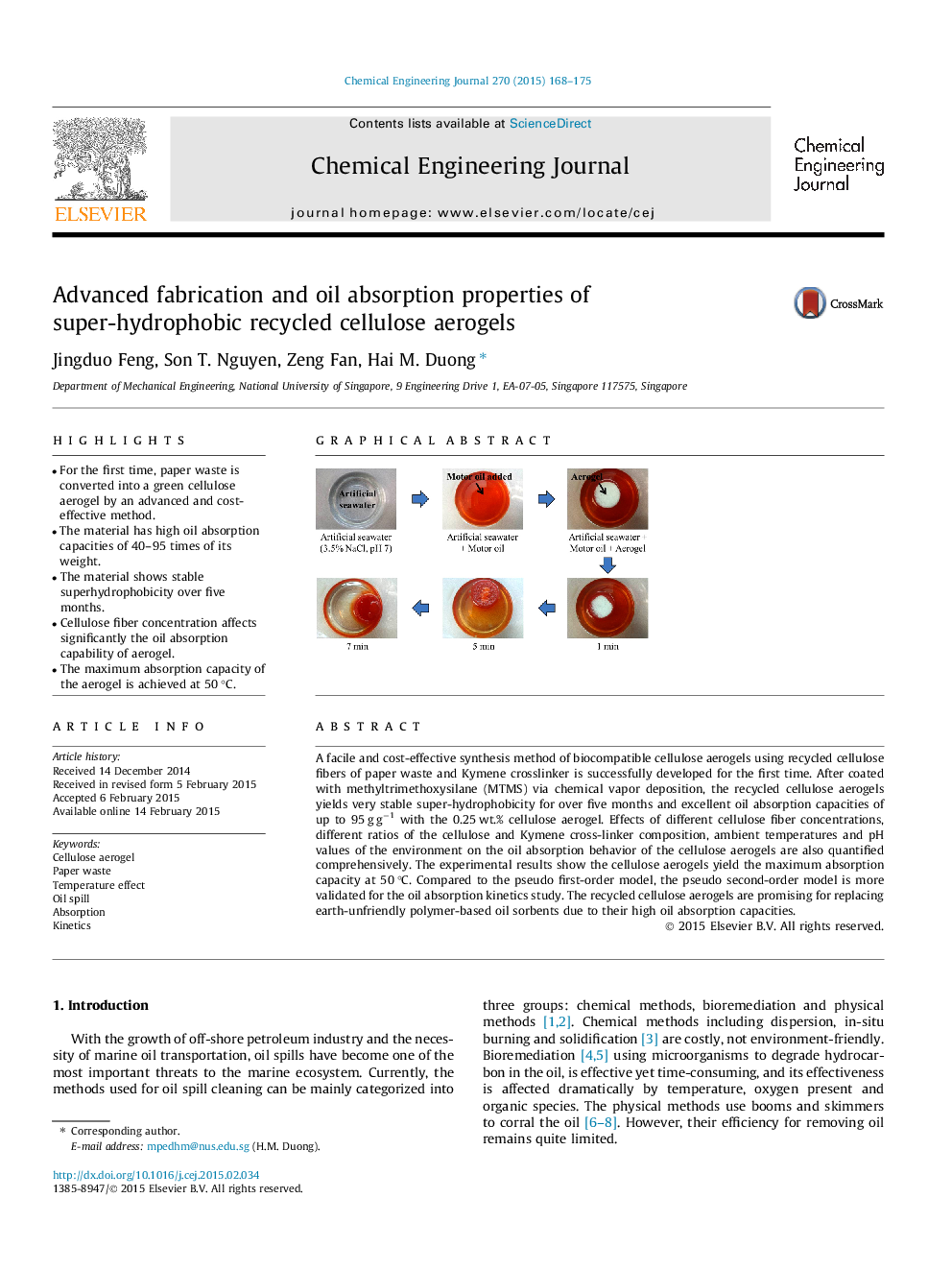 Advanced fabrication and oil absorption properties of super-hydrophobic recycled cellulose aerogels