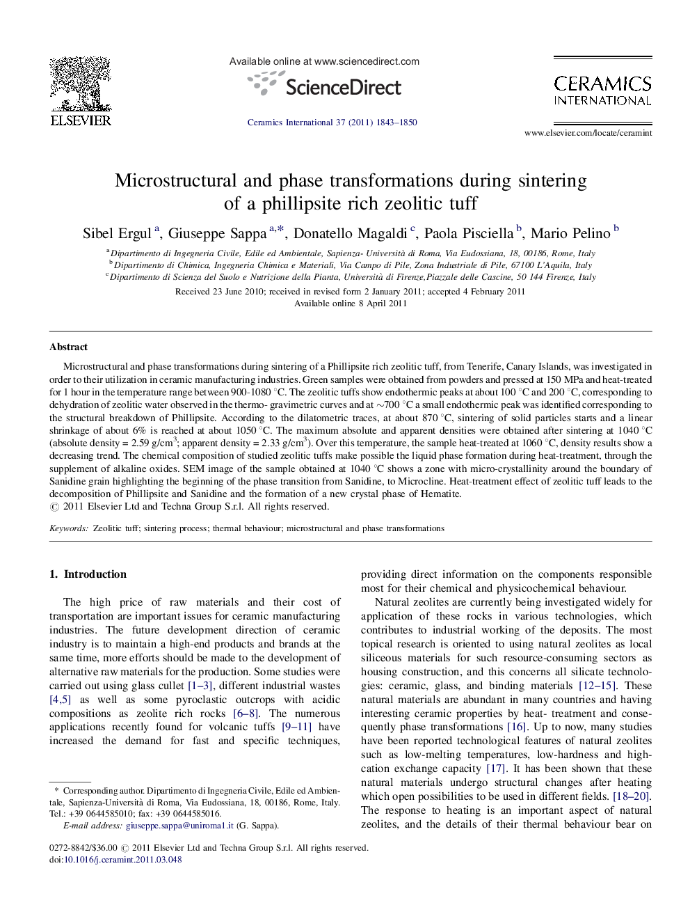 Microstructural and phase transformations during sintering of a phillipsite rich zeolitic tuff