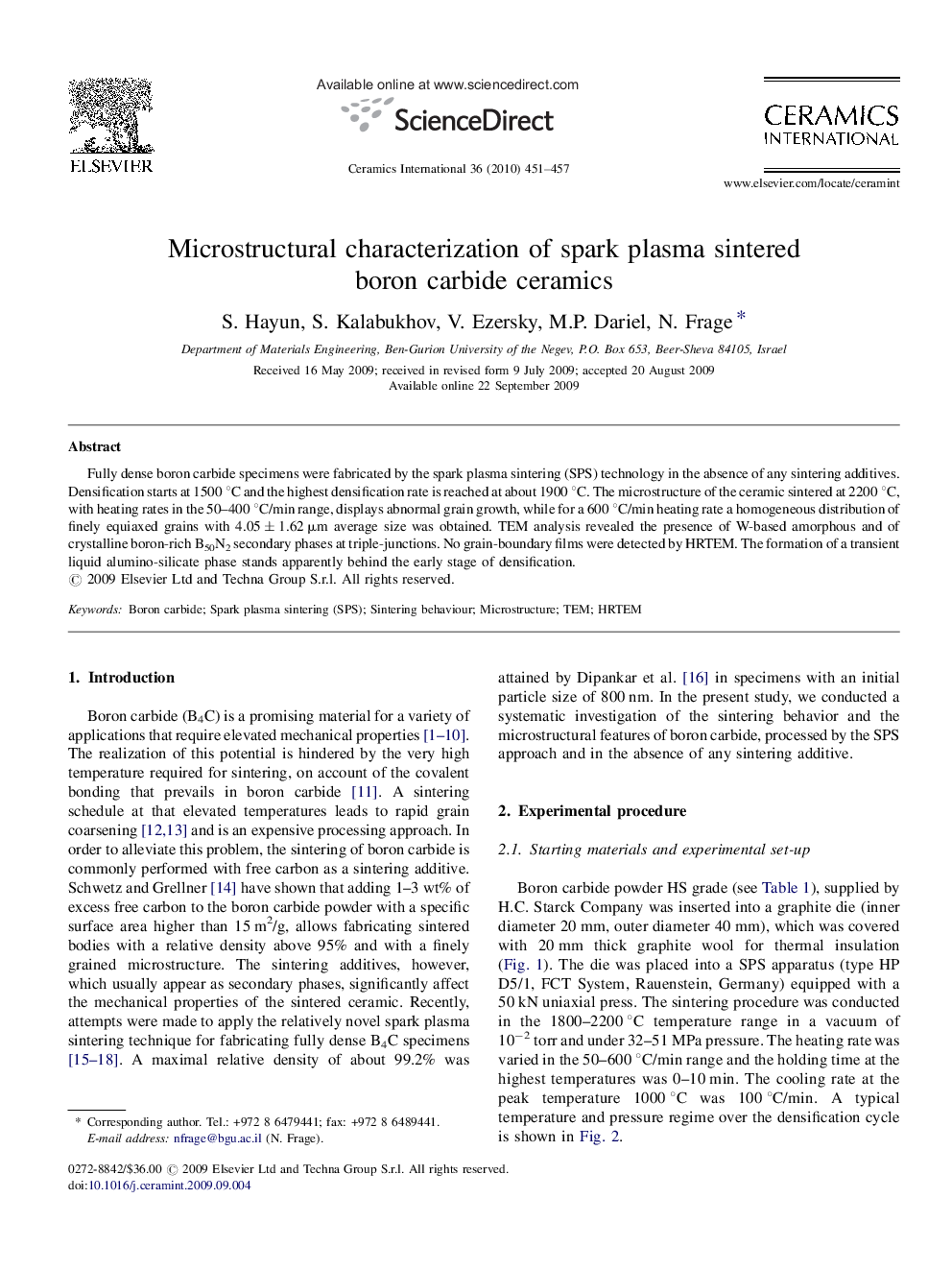 Microstructural characterization of spark plasma sintered boron carbide ceramics