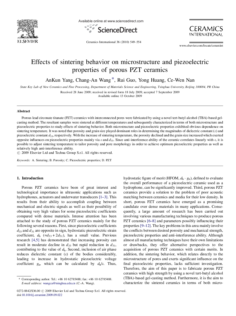 Effects of sintering behavior on microstructure and piezoelectric properties of porous PZT ceramics