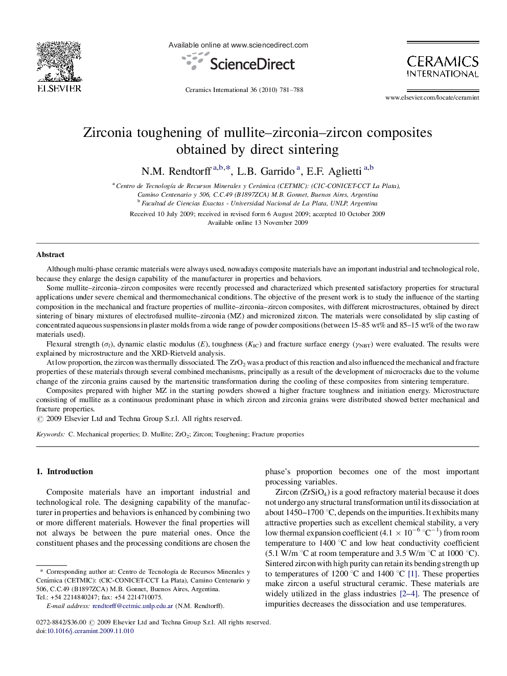 Zirconia toughening of mullite–zirconia–zircon composites obtained by direct sintering