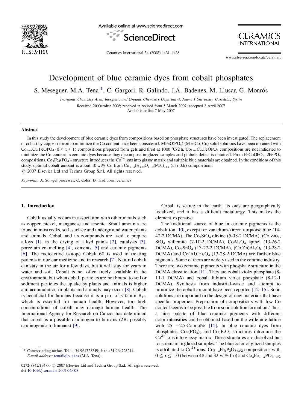 Development of blue ceramic dyes from cobalt phosphates