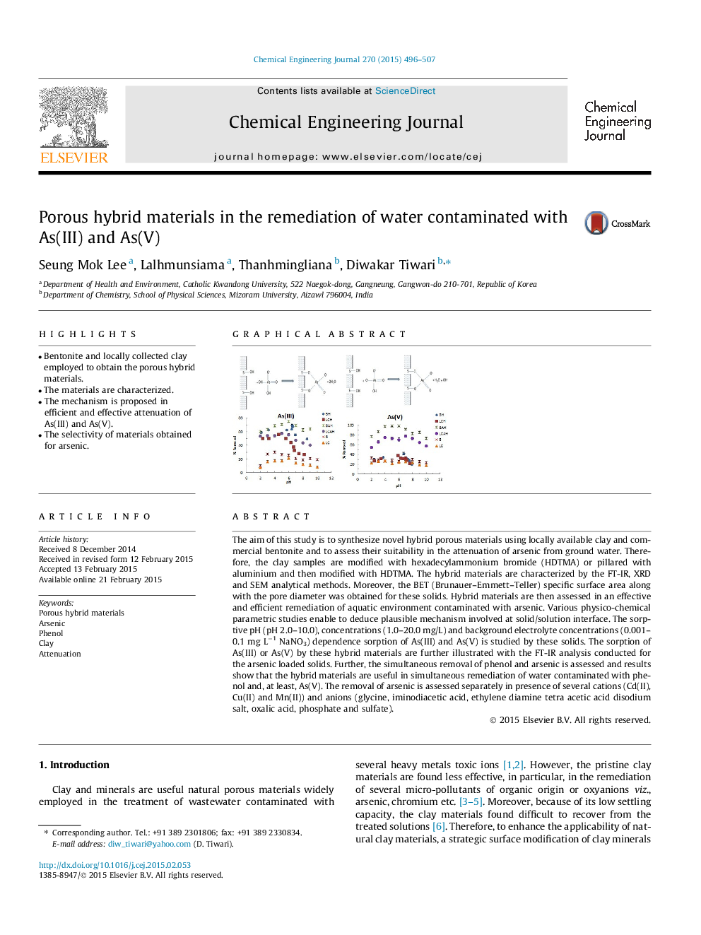 عکس صفحه اول مقاله: Porous hybrid materials in the remediation of water contaminated with As(III) and As(V) Porous hybrid materials in the remediation of water contaminated with As(III) and As(V)