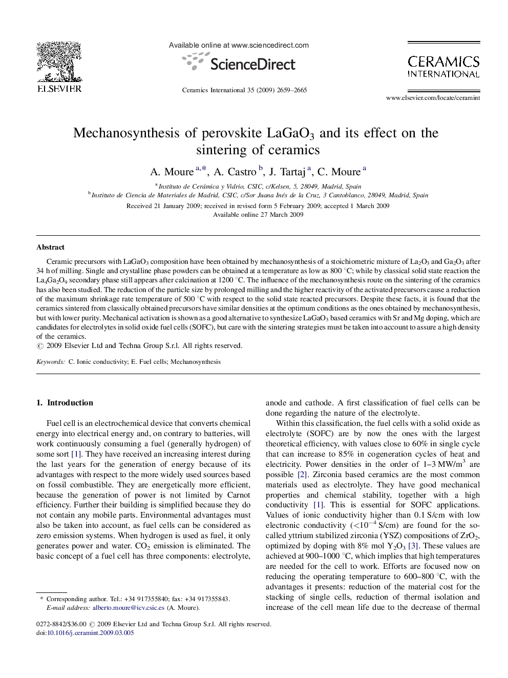 Mechanosynthesis of perovskite LaGaO3 and its effect on the sintering of ceramics