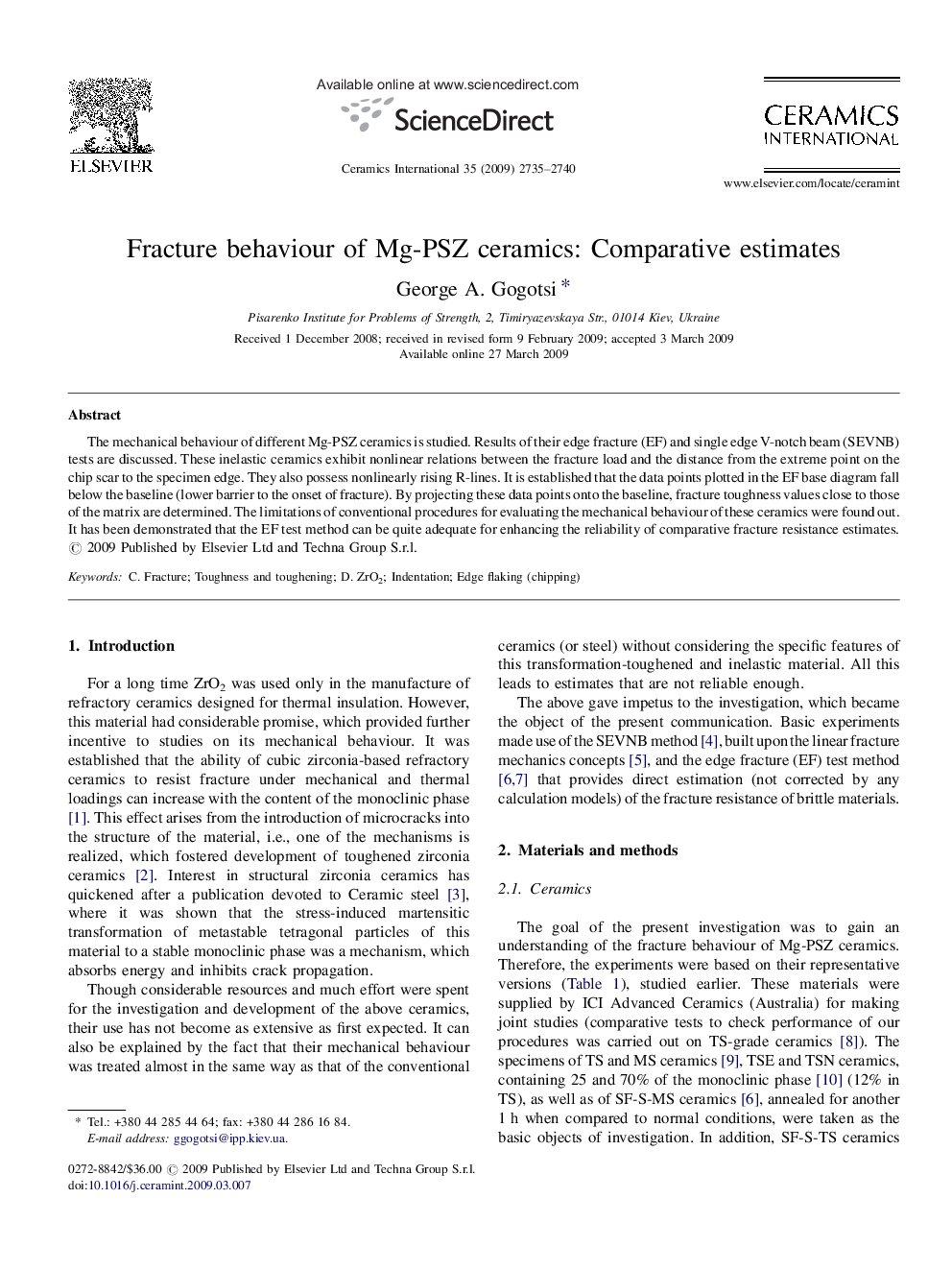 Fracture behaviour of Mg-PSZ ceramics: Comparative estimates